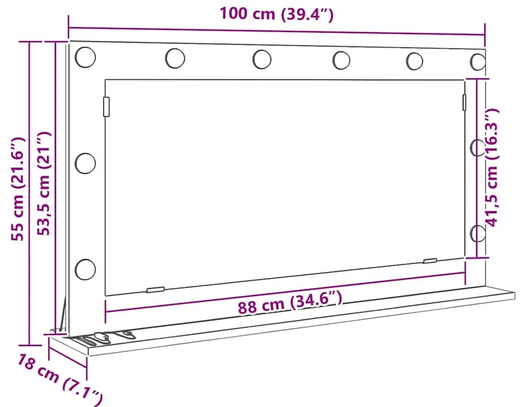Espelho de Toucador Carvalho Sonoma MDF, Vidro 100 x 55 x 18 cm