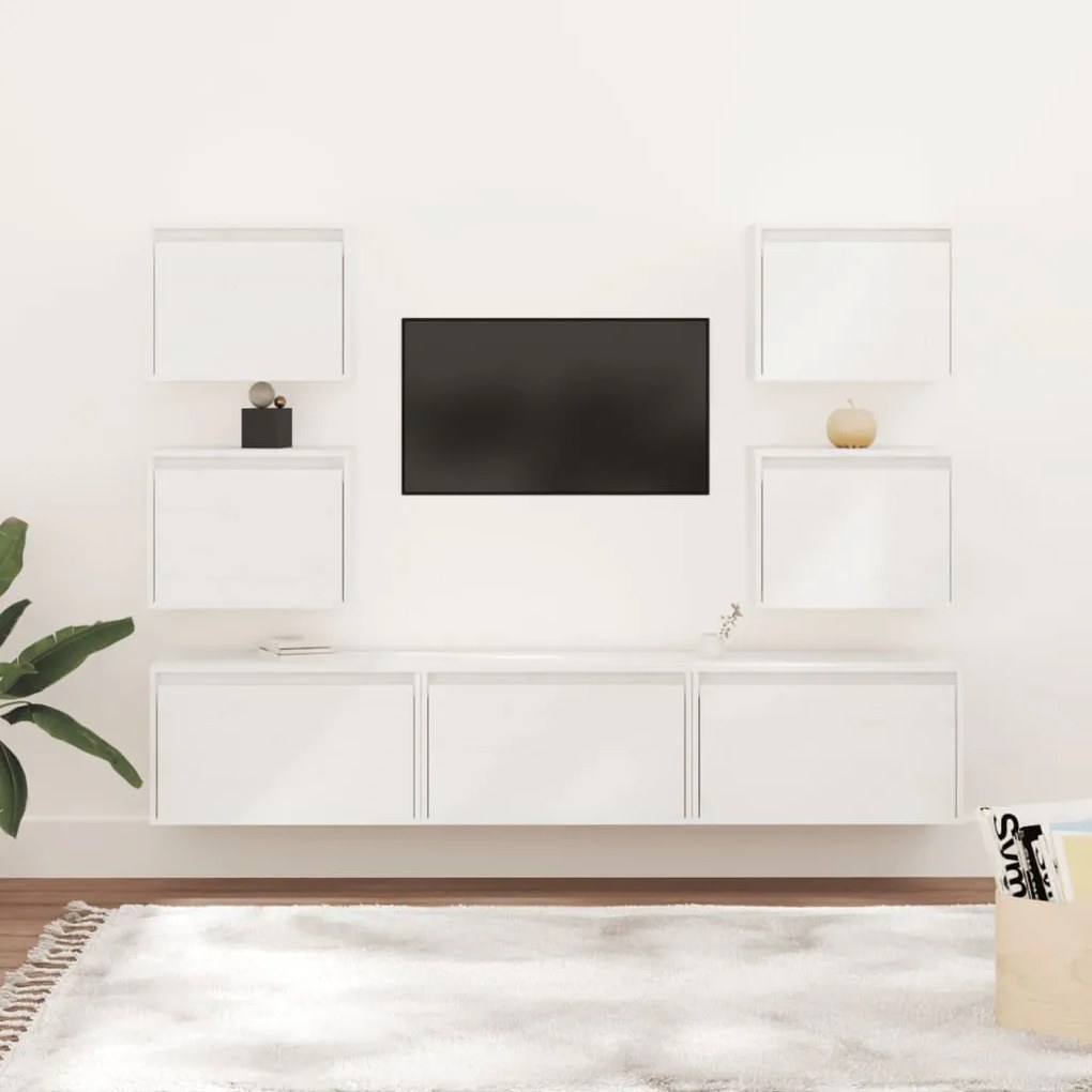 vidaXL Móveis de TV 7 pcs madeira de pinho maciça branco