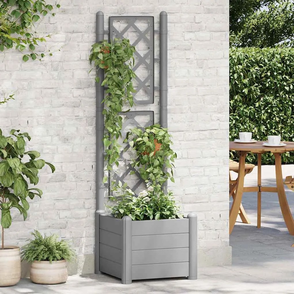 Vaso/floreira de jardim com treliça 43x43x142 cm PP cinza pedra