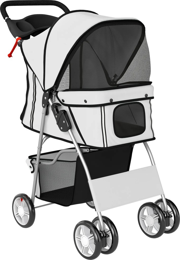 Carrinho de Passeio para Animais de Estimação Dobrável com Cesta de Armazenamento e Travão 77x44x102 cm Cinza