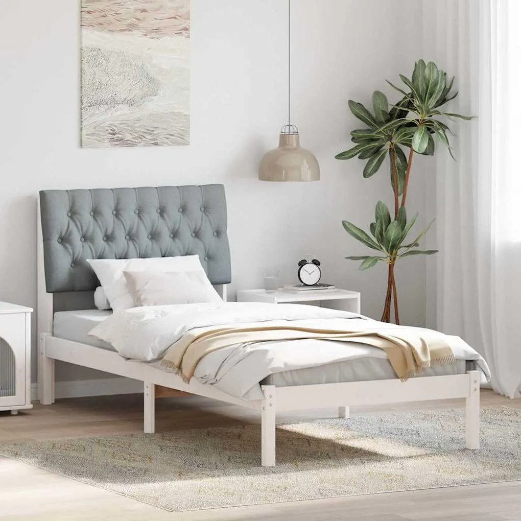 vidaXL Estrutura de Cama com Cabeceira Estofada Branco 90 x 200 cm