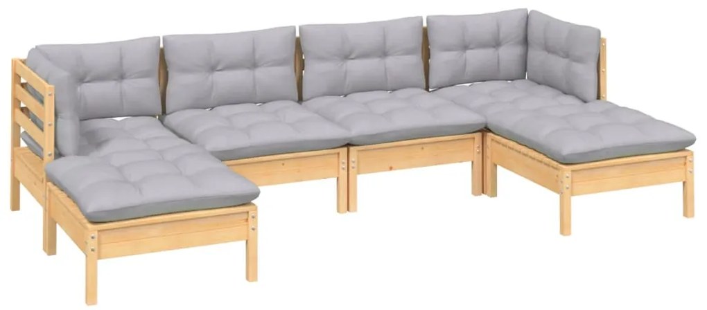 6 pcs conjunto lounge de jardim c/ almofadões cinza pinho