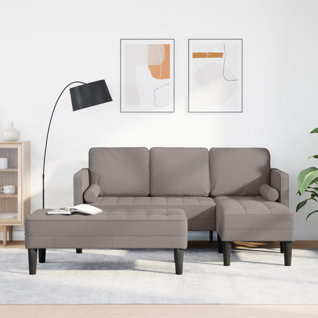 vidaXL Conjunto de Sofás de 2 Peças com Almofadas em Tecido Taupe