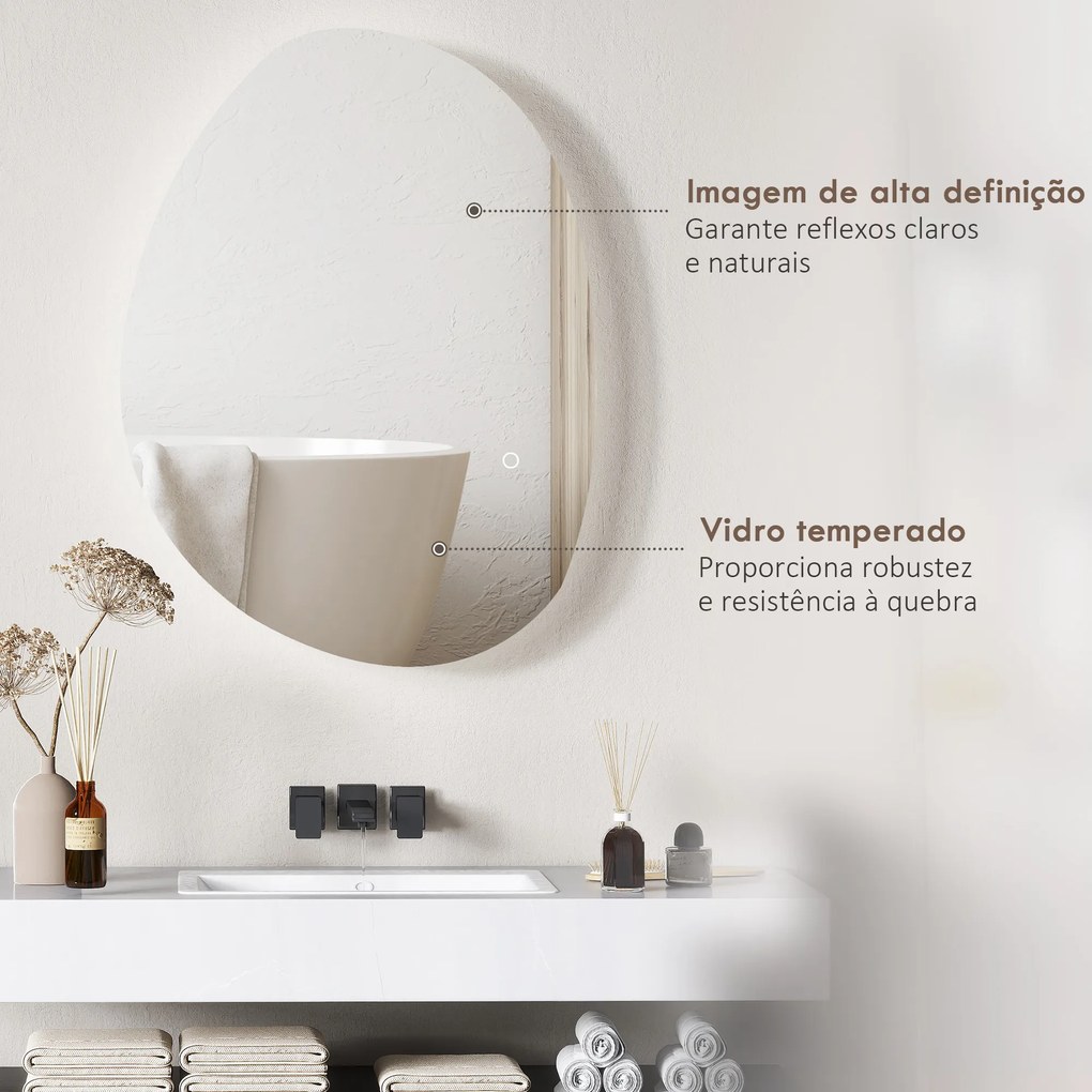 Espelho de Casa de Banho LED 3 Cores de Luz Brilho Regulável Função Anti-Embaciamento Função Memória IP44 70x50 cm Prata