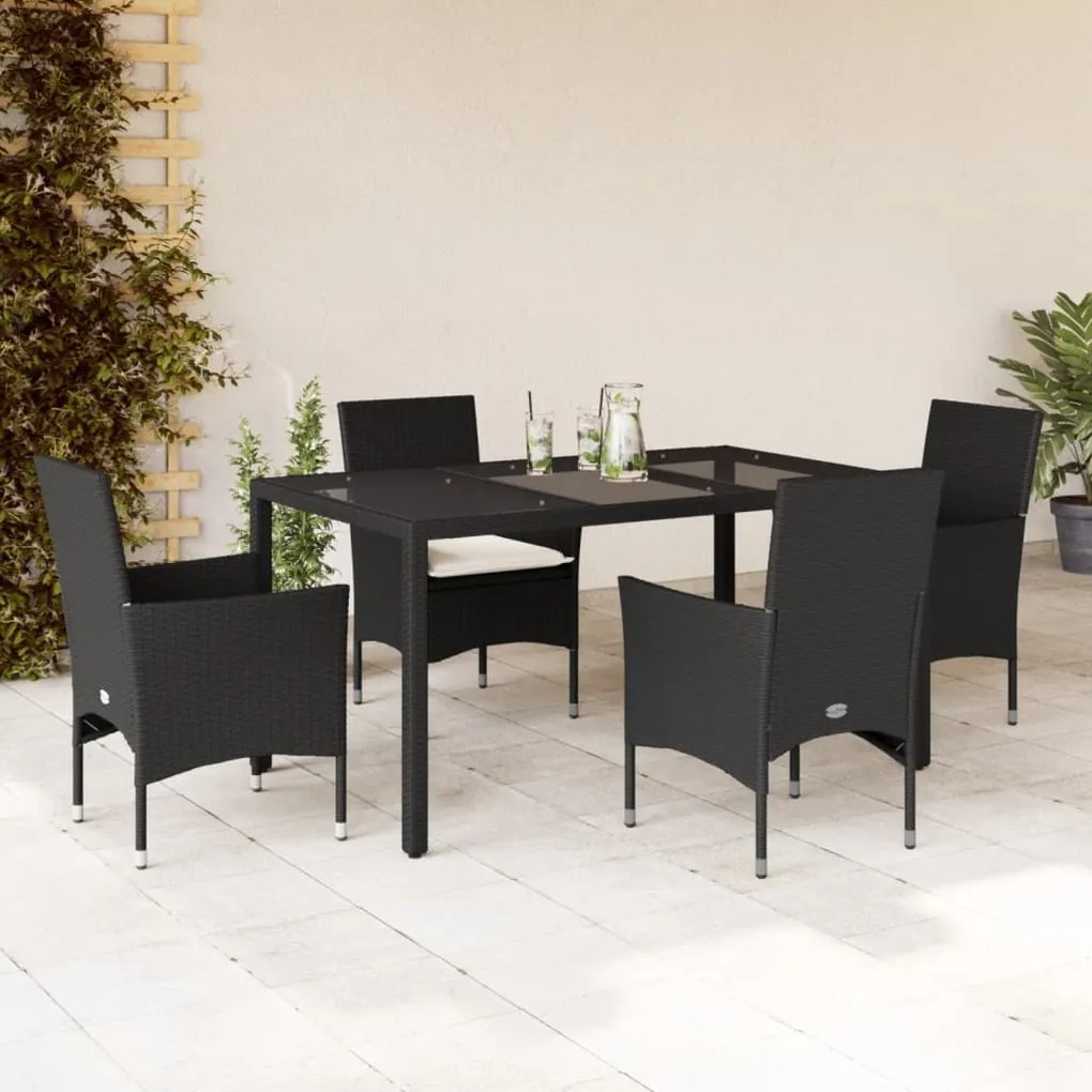 vidaXL 5 pcs conjunto jantar jardim c/ almofadões vime PE/vidro preto