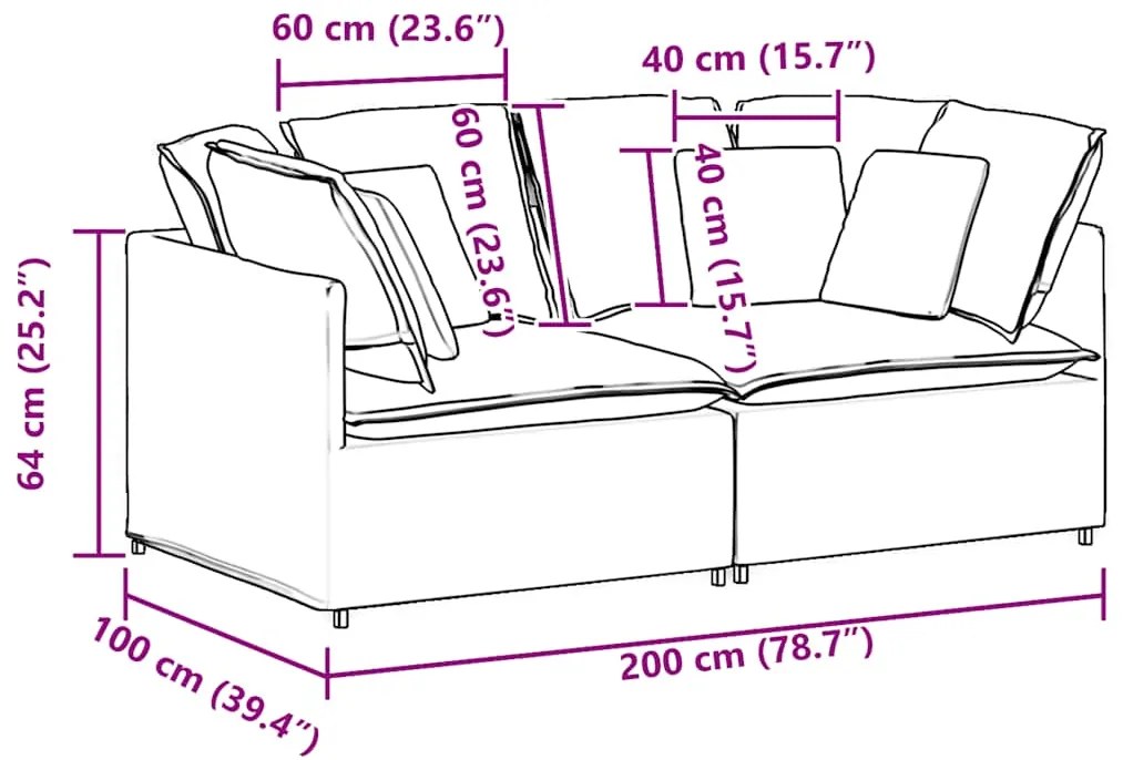 Sofá modular com almofadas tecido corduroy azul