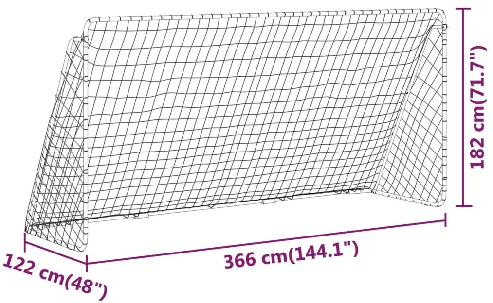 Baliza de futebol com rede 366x122x182 cm aço branco