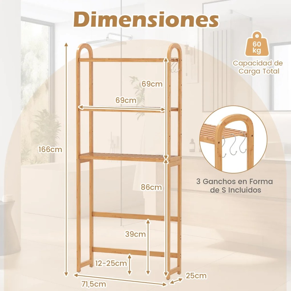Organizador de casa de banho de bambu de 3 níveis, prateleiras ajustáveis