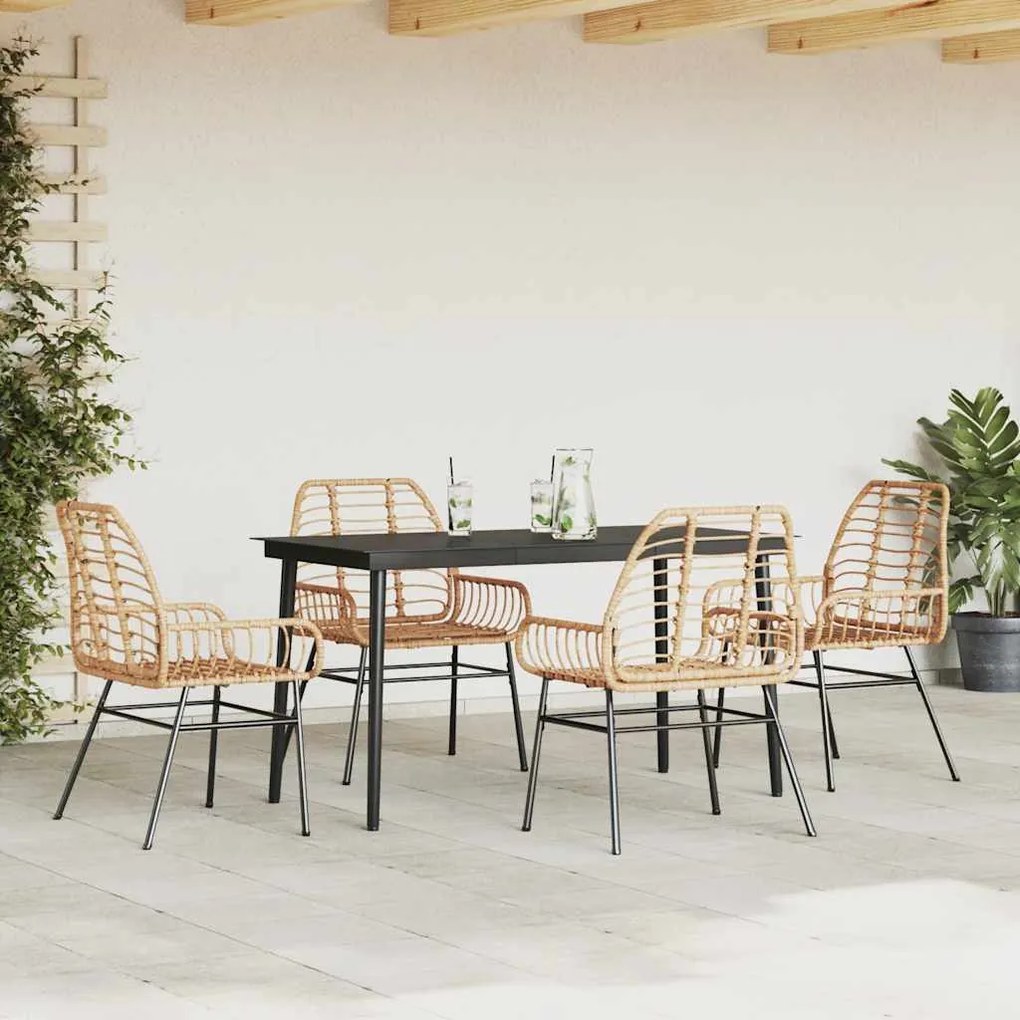 Conjunto jantar jardim 5 peças vidro vime PE castanho