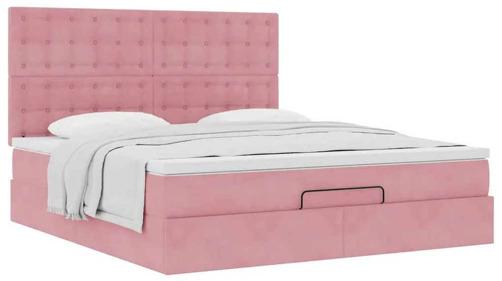 Estrutura de cama otomana com colchões 180x200 cm veludo rosa