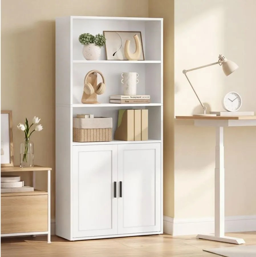 Estante com 5 prateleiras e porta, 60 x 24 x 145,9 cm Branco