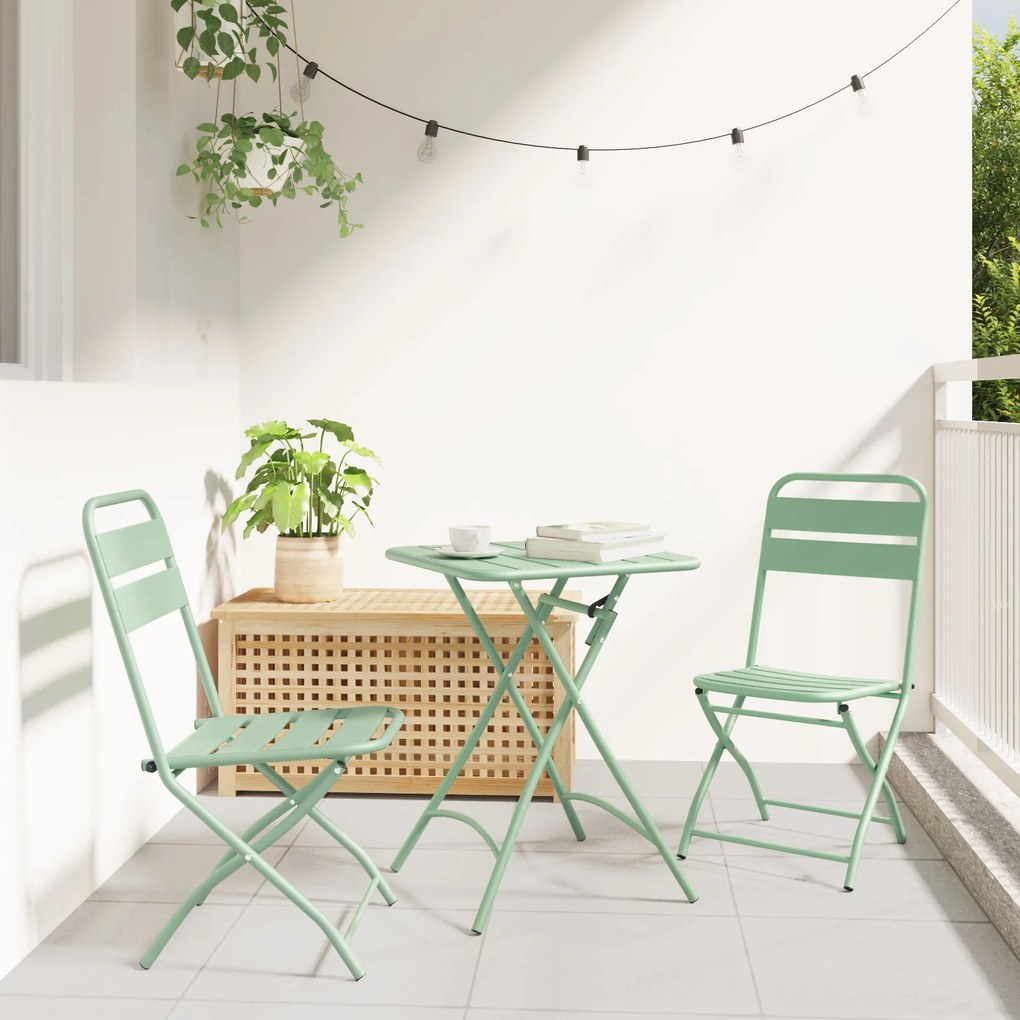 Conjunto de Bistrô Dobrável de 3 Peças Light Mint em Aço