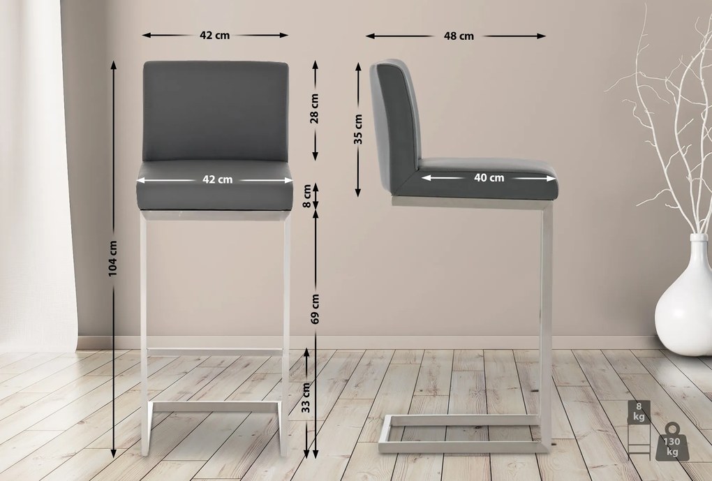Banco de bar Paros em couro sintético 42 x 104 x 48 cm Cinzento
