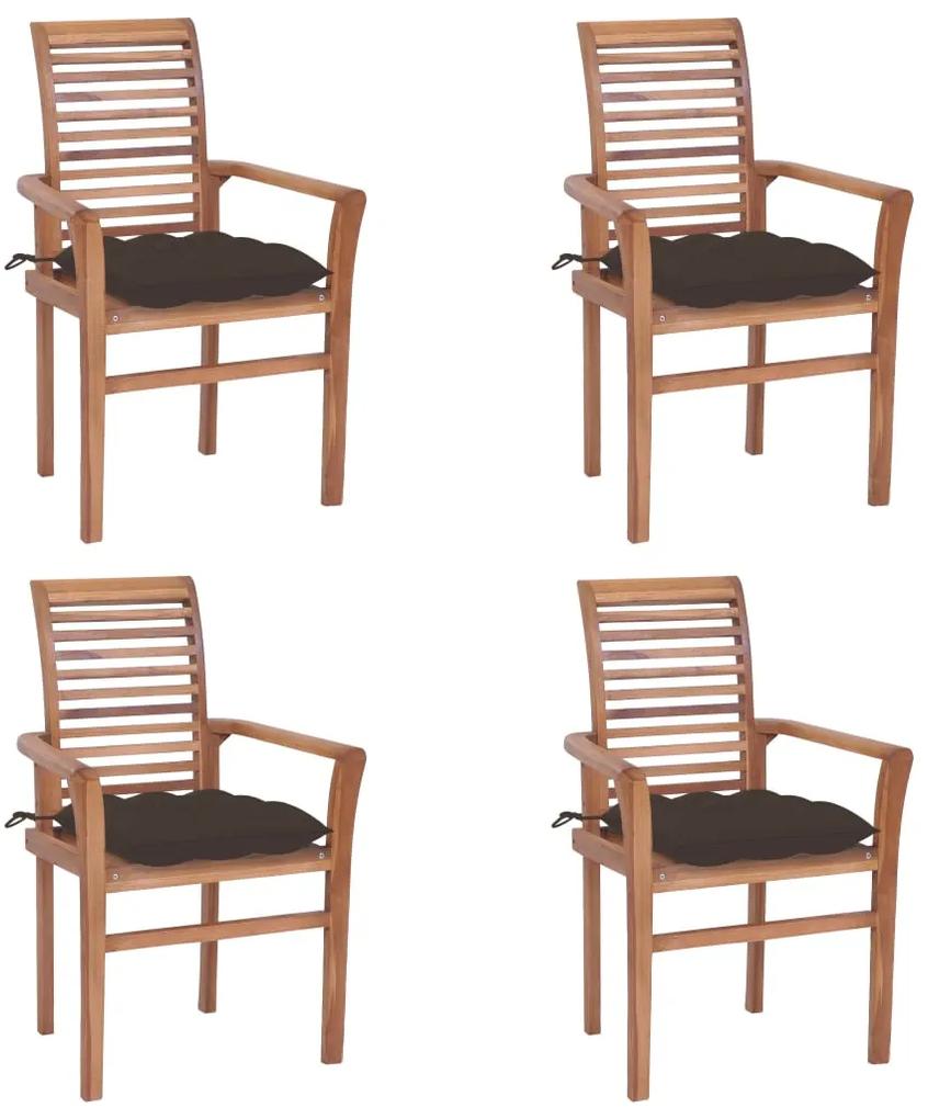 Cadeiras de jantar 4 pcs c/ almofadões cinza-acastanhado teca