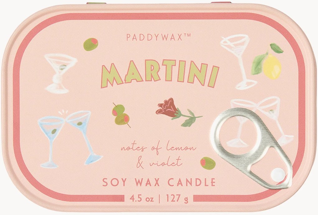 Vela perfumada em lata estampada Martini (limão, violeta)