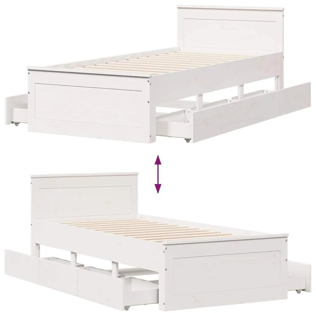 Estrutura de cama s/ colchão e c/ cabeceira pinho maciço branco