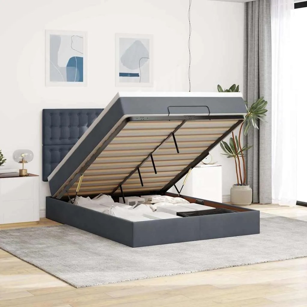 vidaXL Estrutura de cama otomana colchões 140x200 cm cinzento escuro