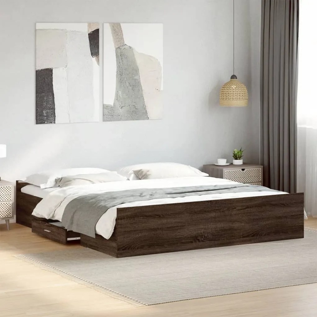 vidaXL Estrutura cama c/ gavetas derivados madeira carvalho castanho