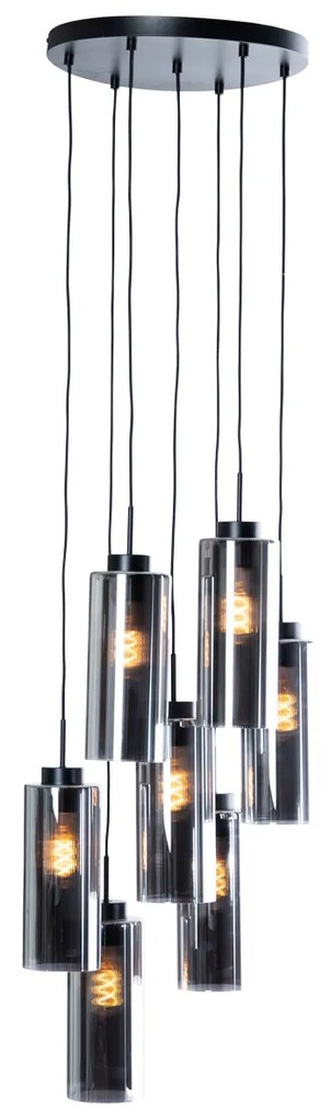 Candeeiro de suspensão Art Deco preto com vidro fumê 7 luzes - Laura
