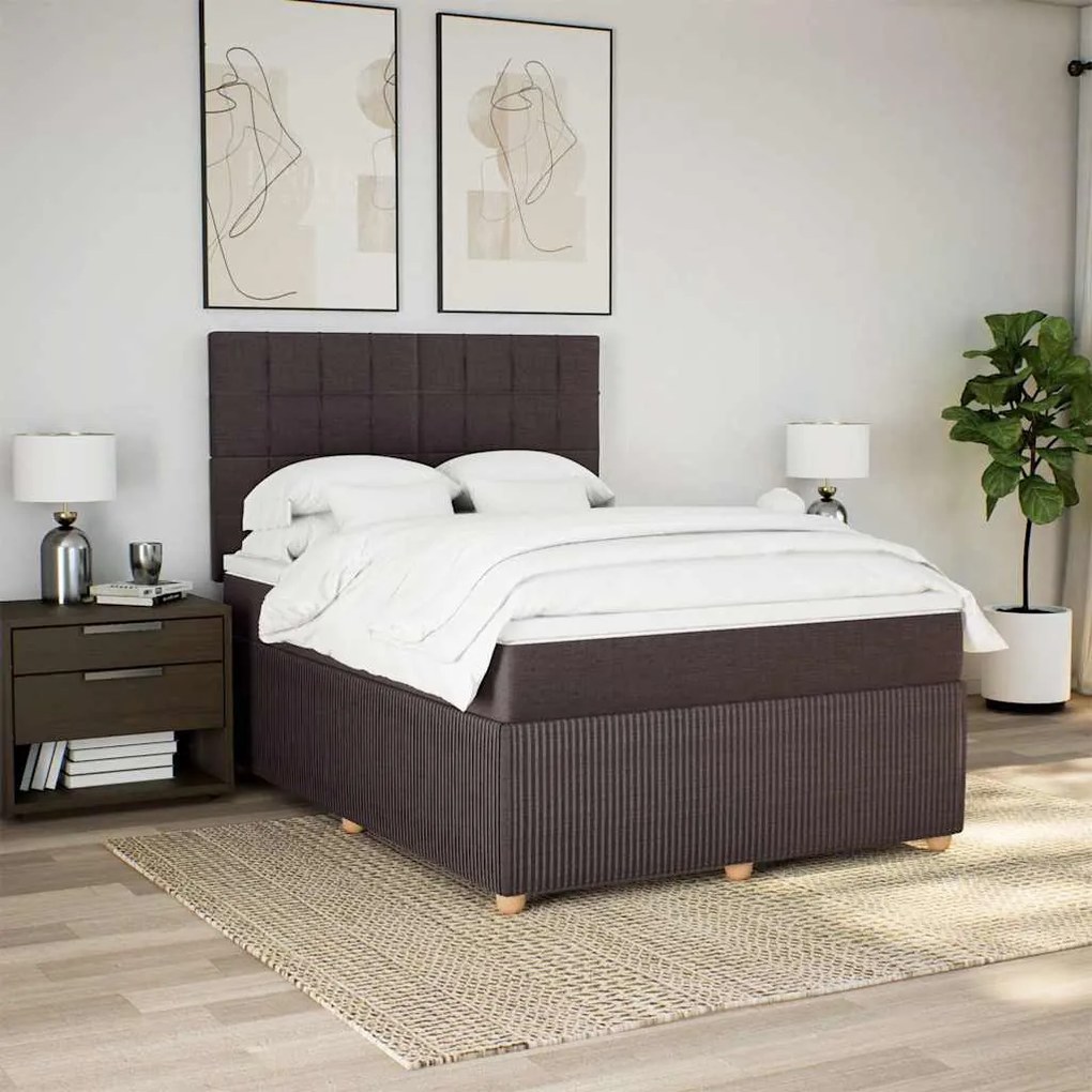 Cama com molas/colchão 160x200 cm tecido castanho-escuro