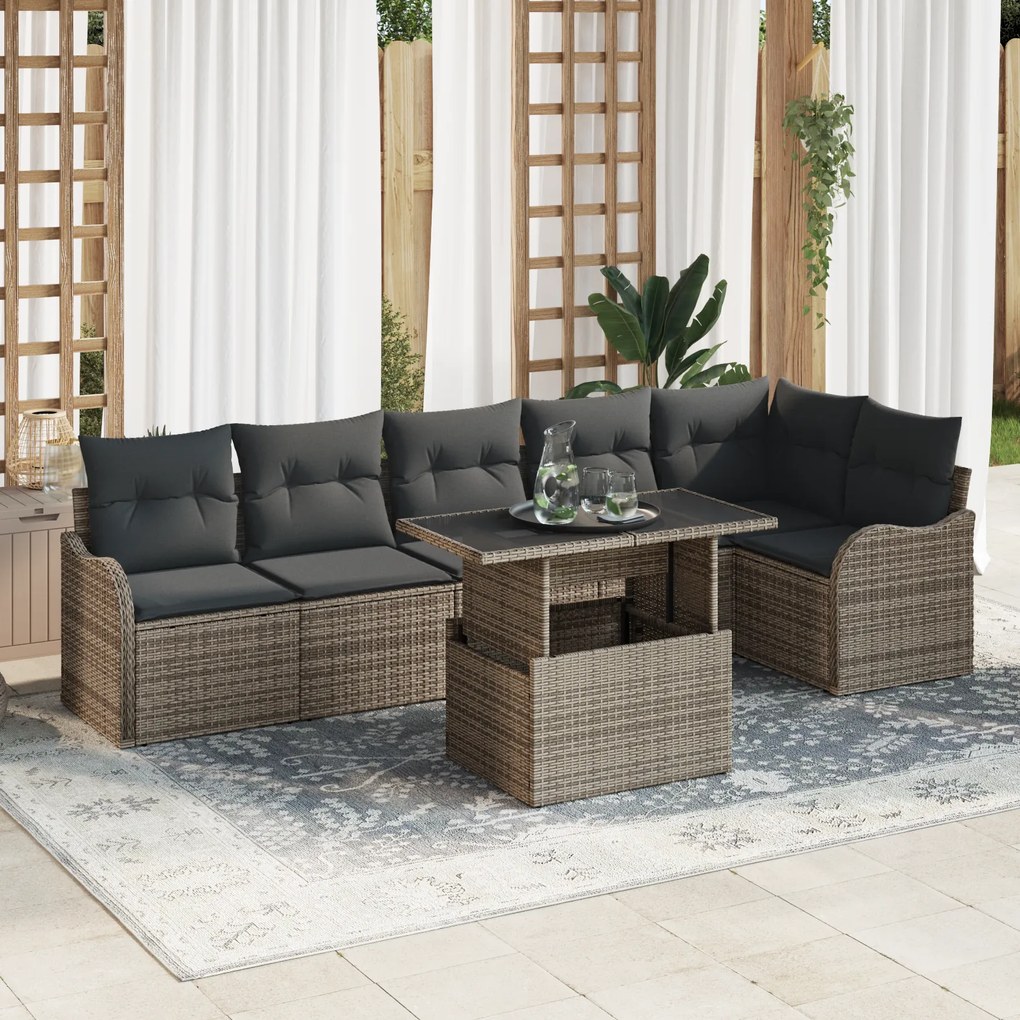 Conjunto de Sofá de Jardim vidaXL de 7 Peças com Almofadas Cinza Rattan