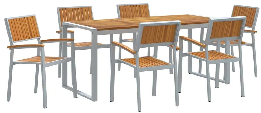 Mesa de Jantar de Jardim 7 Peças em Madeira Sólida de Acácia e Metal