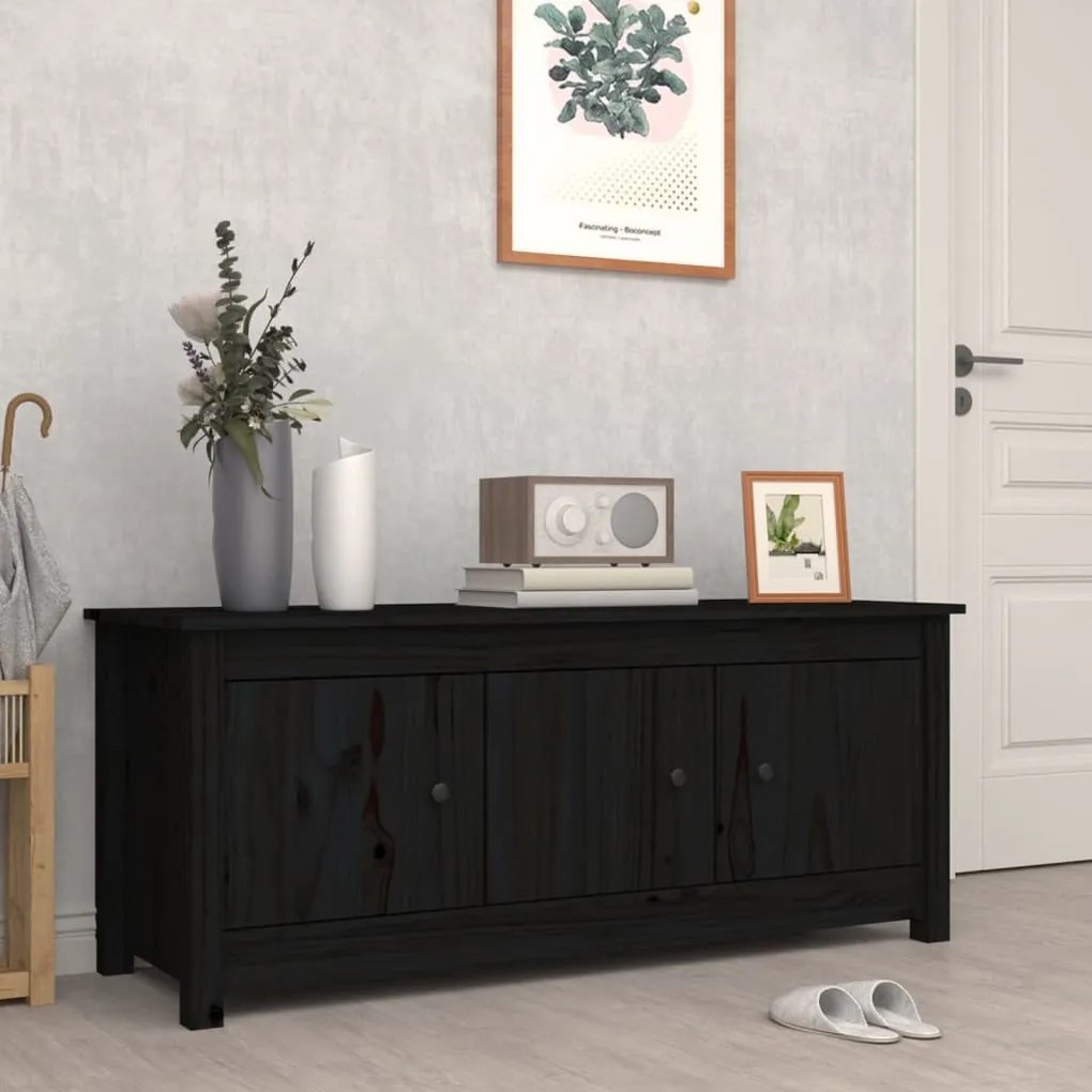 vidaXL Sapateira 110x38x45,5 cm pinho maciço preto
