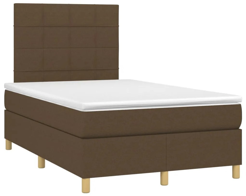 Cama box spring c/ colchão/LED 120x200cm tecido castanho-escuro