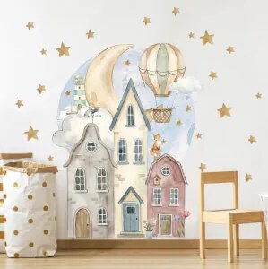 Papel de parede para a parede do quarto das crianças - Casas sob a lua