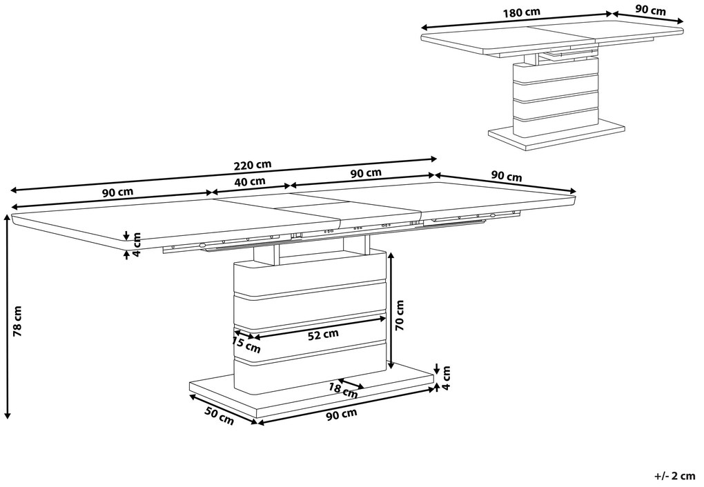 Mesa de jantar com base em aço inoxidável 180/220 x 90 cm branca e prateada HAMLER Beliani