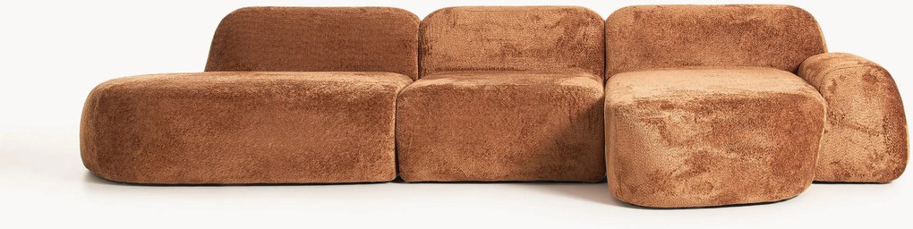 Sofá de canto modular em teddy-bouclé com chaise longue Wolke (4 lugares)