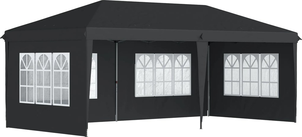 Outsunny Tenda pop-up dobrável - tenda para eventos - 3 x 6 m 3 lados removíveis preto | Aosom Portugal