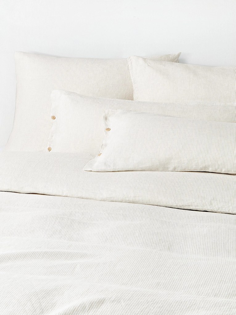 Capa de edredão em linho lavado com riscas finas Rinna