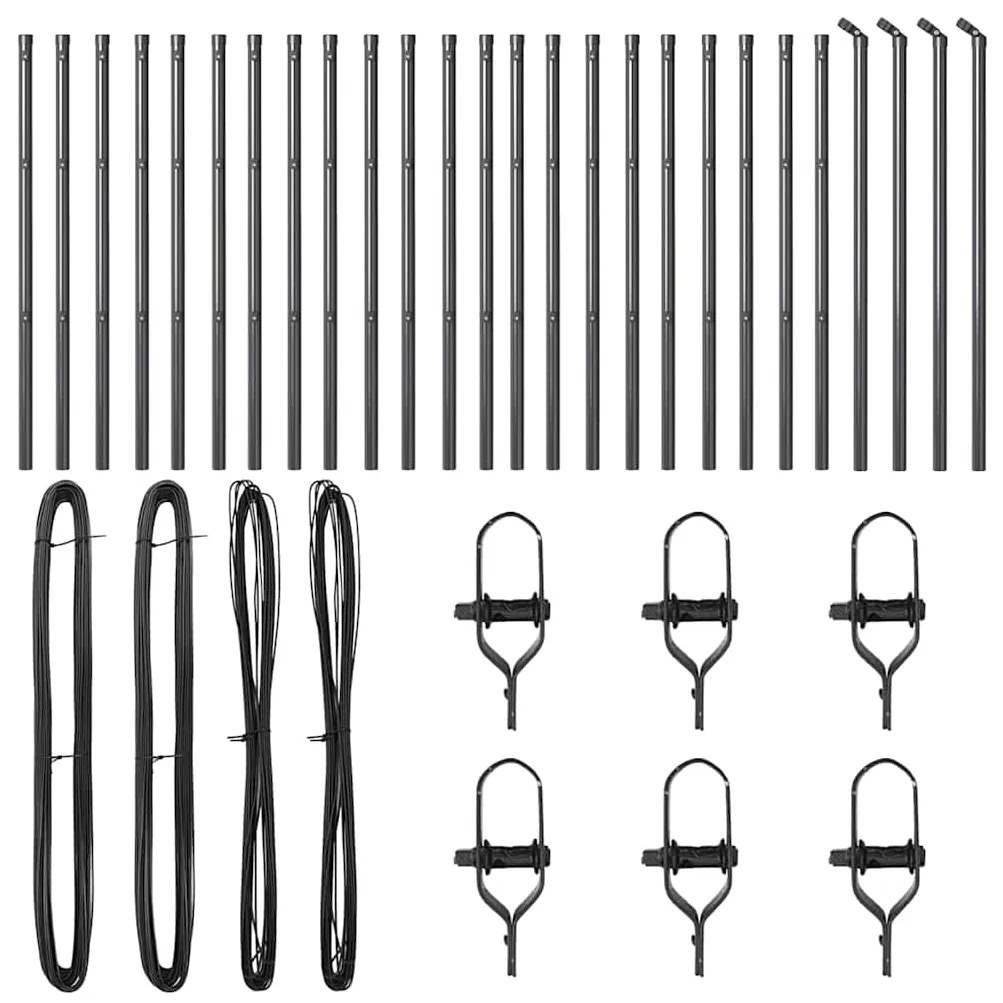 Posts de Cerca - 26 pcs cinzas Ø32 mm 80 cm em aço galvanizado