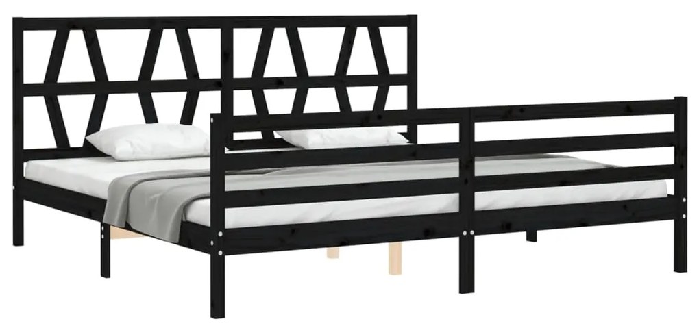 Estrutura de cama com cabeceira 200x200 cm madeira maciça preto