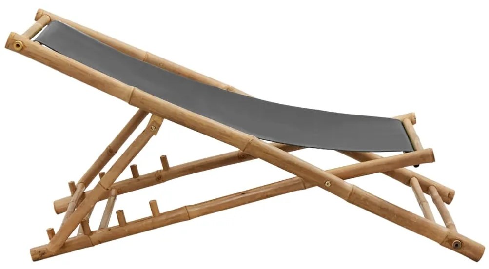 Espreguiçadeira de bambu e lona cinzento-escuro