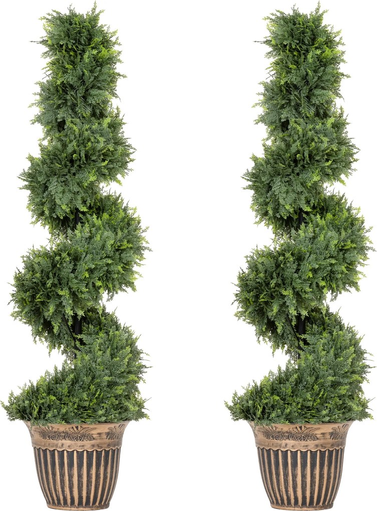HOMCOM Cipreste em espiral, Conjunto de 2 plantas artificiais, com vaso, 120 cm de altura, Verde | Aosom Portugal