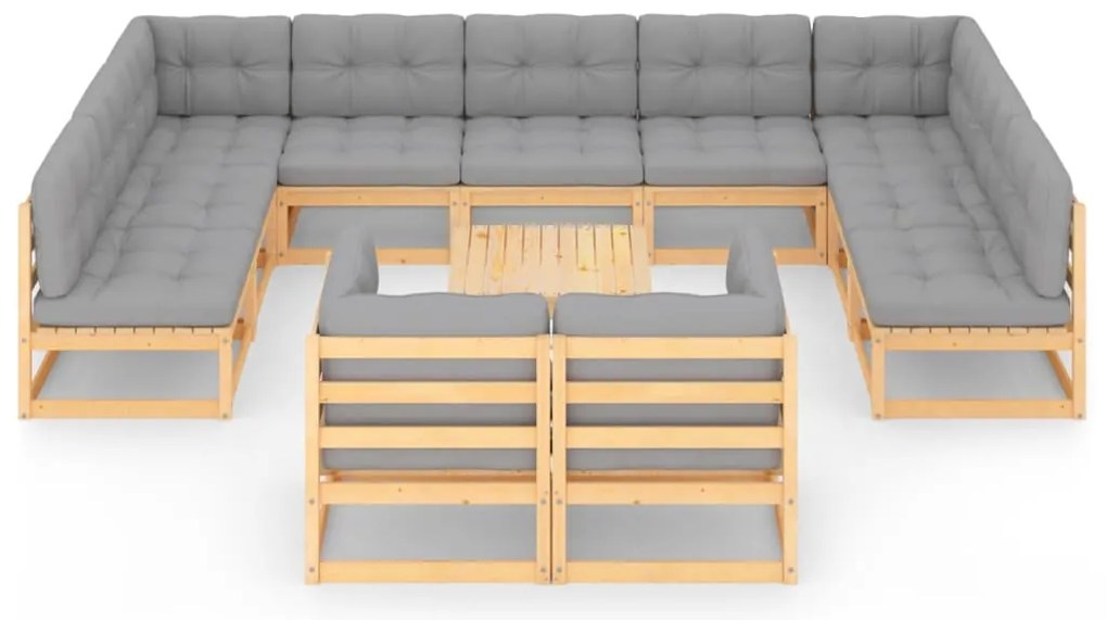 12 pcs conjunto lounge de jardim com almofadões pinho maciço