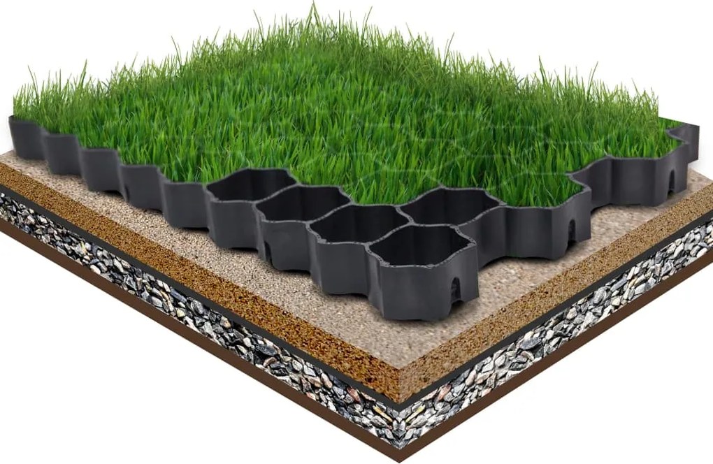 vidaXL Grelhas para relvado 16 pcs 60x40x3 cm plástico preto