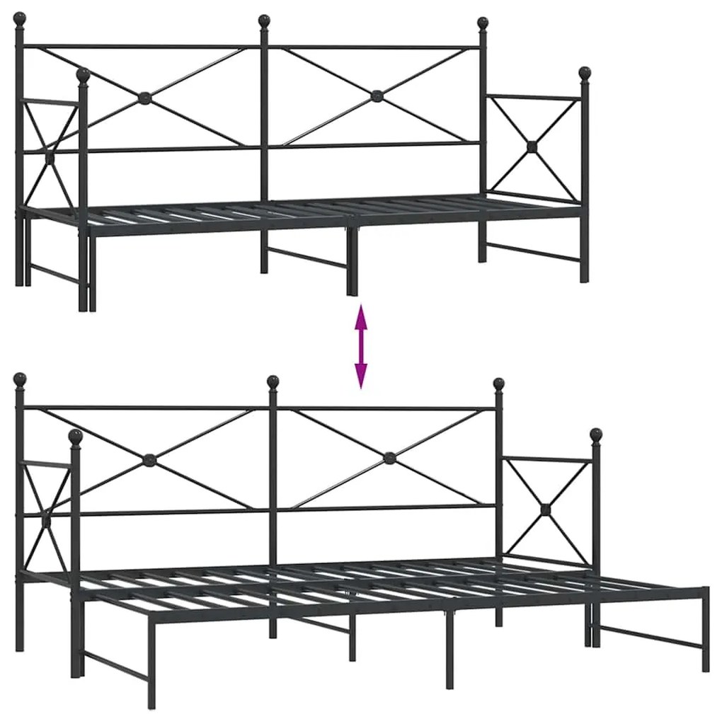 Cama de dia com gavetão sem colchão 75x190 cm aço preto