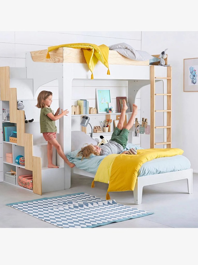 Cama mezanino com prateleiras Montessori para combinado EASYSPACE branco claro liso