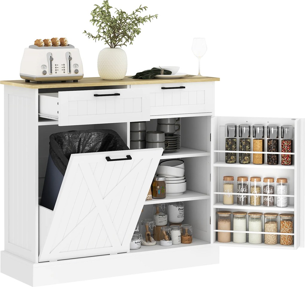 Armario de Cozinha, 100 x 36 x 90 cm, Compartimento para Caixote do Lixo de 38 L, Branco