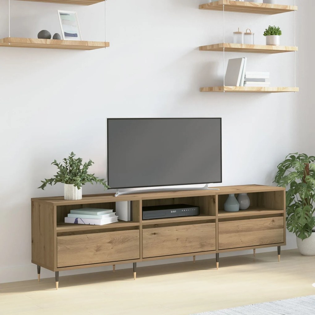 Armário de TV Carvalho Artesanal 150x30x44,5 cm Madeira Engenharia