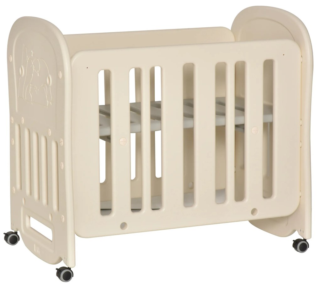 HOMCOM Berço para bebê 0-3 anos, berço ajustável em 2 alturas 2 a 25 kg conversível em cadeira de balanço com 4 rodas e freios 107x70x100 cm bege