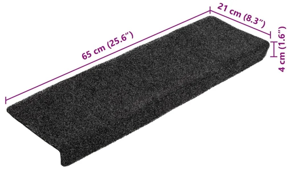 Tapetes de escada 10 pcs 65x21x4 cm agulhado cinzento