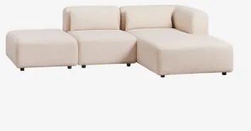Sofá Modular Chaise Longue Direito De 2 Peças Com Puff Fogler Tecido Pele De Borrego Bege Creme - Sklum
