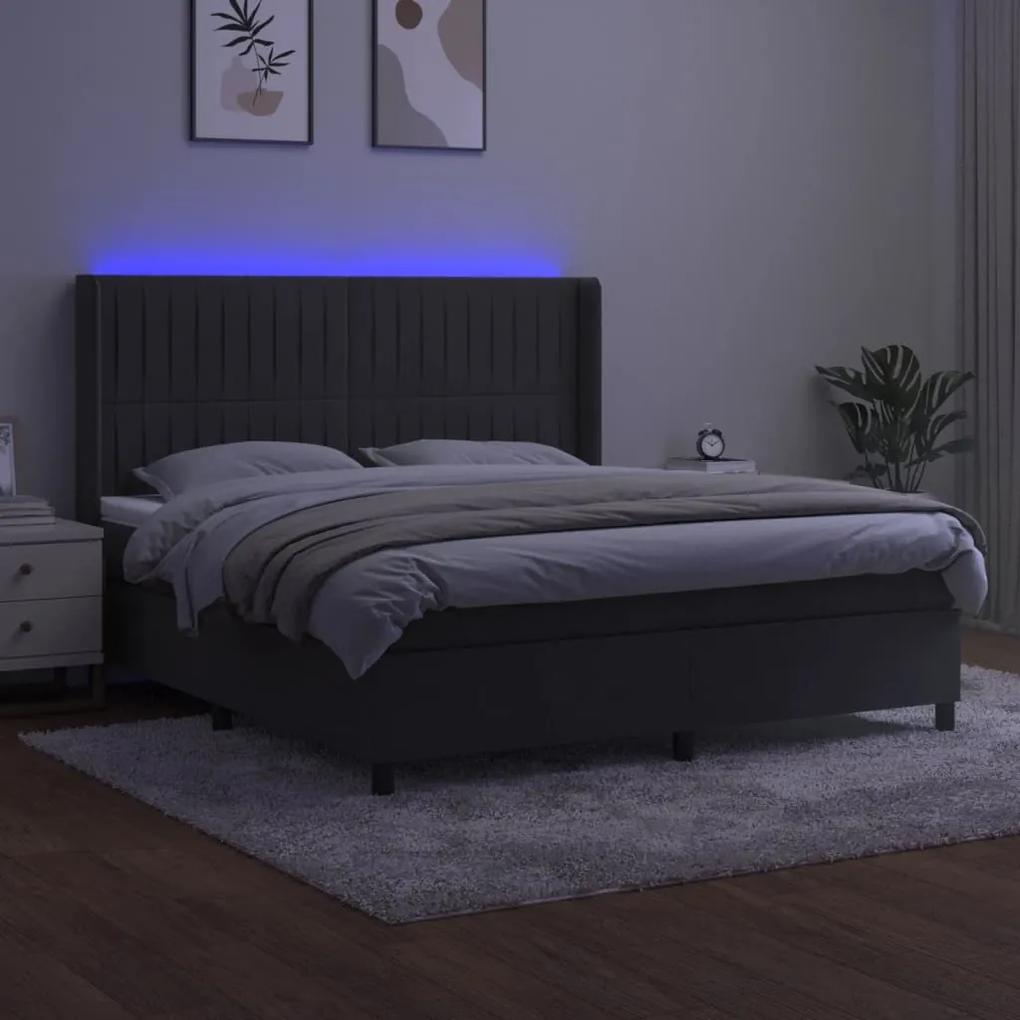 Cama box spring c/ colchão/LED 160x200cm veludo cinzento-escuro