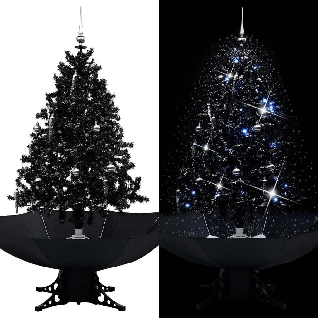 vidaXL Árvore Natal c/ neve base formato guarda-chuva 140 cm PVC preto