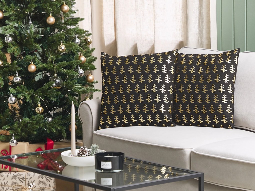 Conjunto de 2 almofadas decorativas em preto e dourado 45 x 45 cm LEROY Beliani