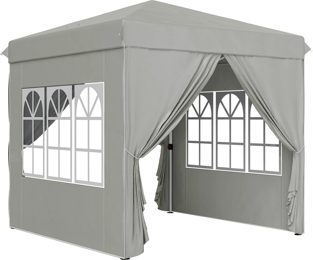 Outsunny Tenda Dobrável Pop-Up 2,5x2,5 m Tenda de Jardim para Festas e Eventos com 4 Paredes Laterais Anti-UV Altura Ajustável e Bolsa de Transporte Cinza Claro | AOSOM Portugal